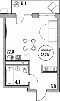 Студия, 31.1 м², 5/5 этаж, ЖК «МореТут»