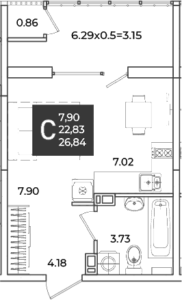 Студия, 22.83 м², 5/18 этаж, ЖК «Образцово»