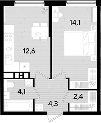 1-комн., 37.5 м², 8/16 этаж, ЖК «DОГМА ПАРК»
