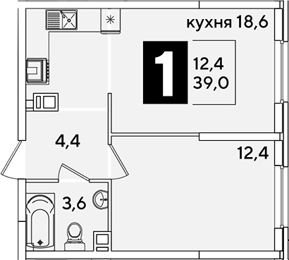 2-комн., 39 м², 3/16 этаж, ЖК «Самолет»