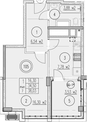 1-комн., 34.5 м², 8/10 этаж, ЖК «Agoy Park Residence by Lavicon»