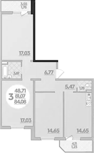 3-комн., 81.07 м², 1/8 этаж, ЖК «Молодежный 2»