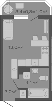 Студия, 19.1 м², 3/4 этаж, ЖК «Дзенпарк»
