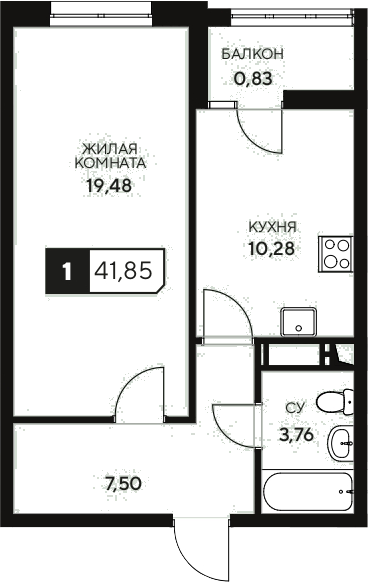 Продается 1-комн. квартира, 41.02 м²