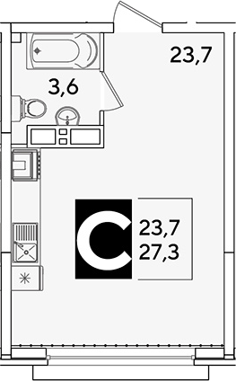 Студия, 27.3 м², 11/16 этаж, ЖК «Самолет»