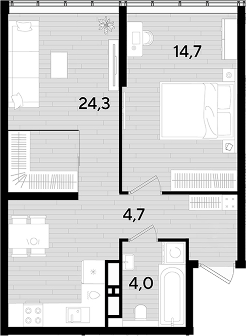 1-комн., 47.7 м², 15/16 этаж, ЖК «DОГМА ПАРК»