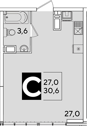 Студия, 30.6 м², 16/16 этаж, ЖК «Самолет»
