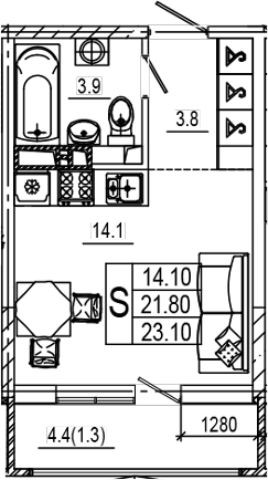 Студия, 21.9 м², 2/9 этаж, ЖК «Лето»