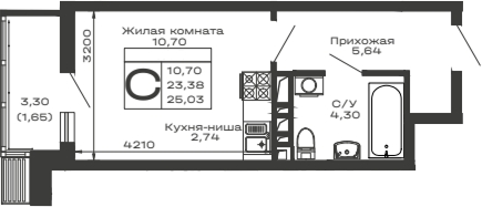Студия, 23.38 м², 4/16 этаж, ЖК «Долина»