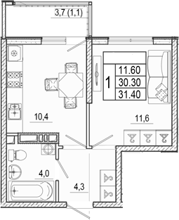 1-комн., 30.3 м², 15/17 этаж, ЖК «Лестория»