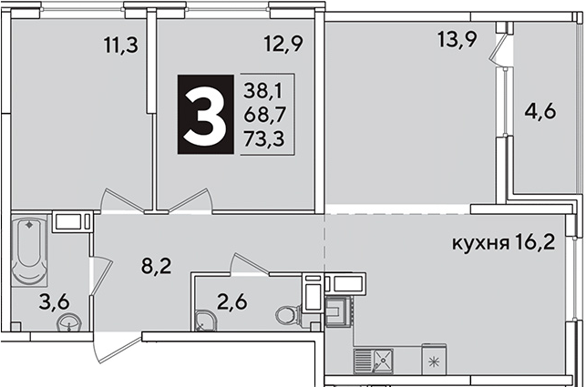4+ комнаты, 68.7 м², 14/16 этаж, ЖК «Самолет»