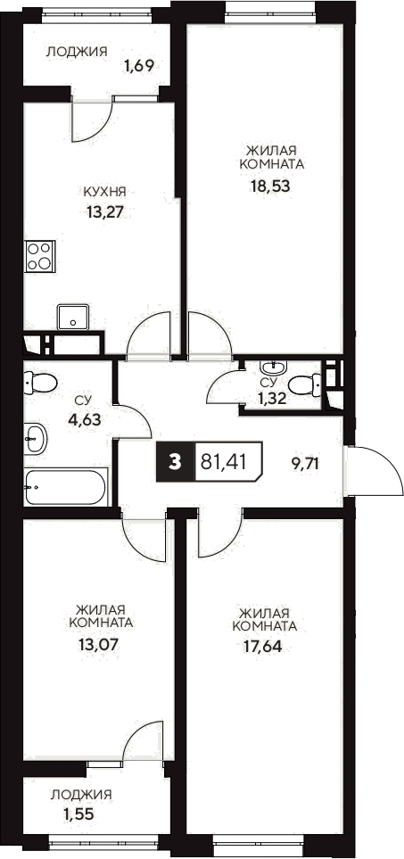 3-комн. Центральный. Гамма