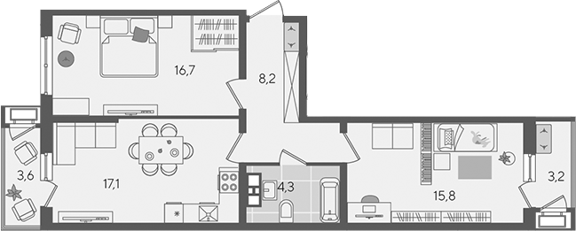 3-комн., 62.1 м², 3/24 этаж, ЖК «Рекорд»
