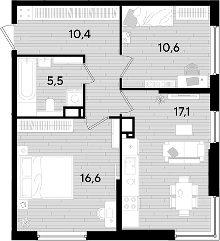 2-комн., 60.2 м², 13/16 этаж, ЖК «DОГМА ПАРК»