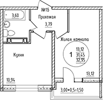 Продается 1-комн. квартира, 31.45 м²