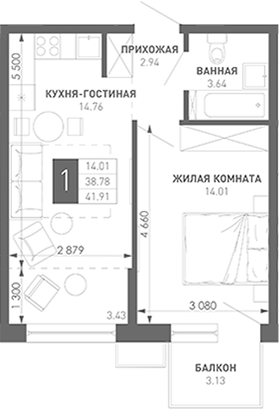 1-комн. Иначе в Молодежном