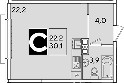 Студия, 30.1 м², 5/16 этаж, ЖК «Самолет»