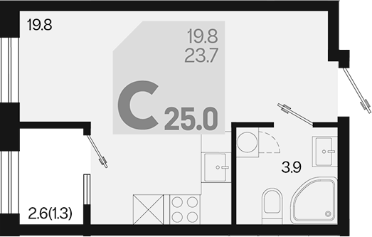Студия, 23.7 м², 2/18 этаж, ЖК «Первое место»