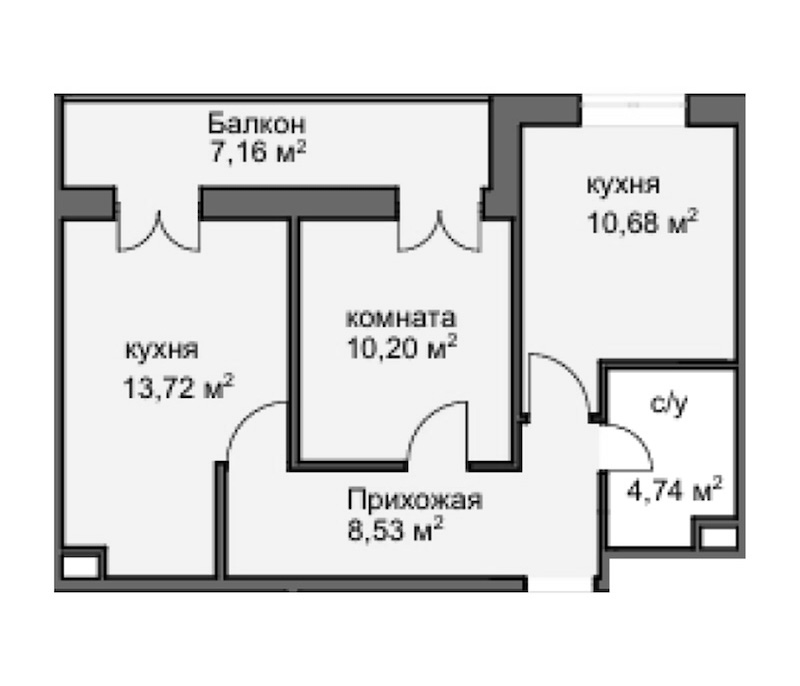 2-комн., 46.66 м², 1/8 этаж, ЖК «Центральный двор»
