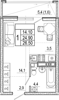 Студия, 24.9 м², 9/17 этаж, ЖК «Лестория»