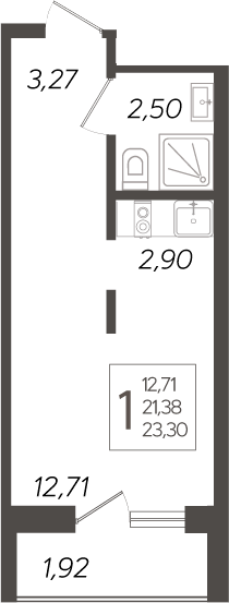 Студия, 21.38 м², 17/19 этаж, ЖК «Кислород»