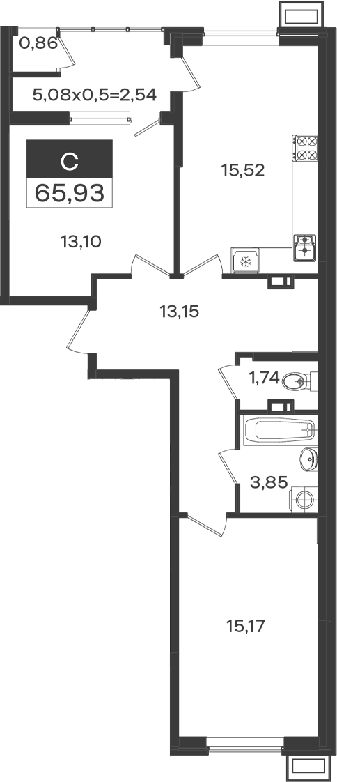 2-комн., 62.53 м², 4/18 этаж, ЖК «Образцово»
