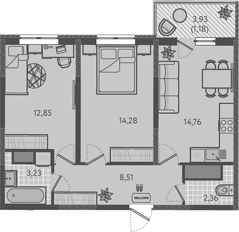 2-комн., 55.99 м², 7/18 этаж, ЖК «Теплые края»