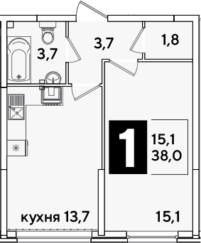 Продается 1-комн. квартира, 38 м²