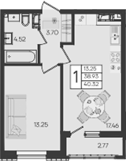 1-комн., 38.93 м², 8/18 этаж, ЖК «Дом 101»