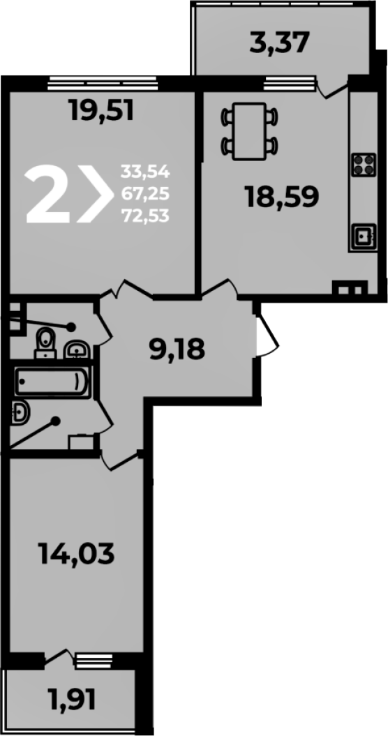 3-комн., 67.25 м², 9/19 этаж, ЖК «Аксиома»
