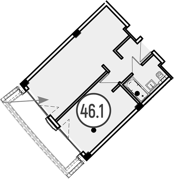 Объект, 46.1 м², 1/4 этаж, ЖК «Гостиничный комплекс GRAND CASCADE»