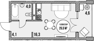 Студия, 24.4 м², 2/4 этаж, ЖК «МореТут»