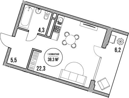 Студия, 32.1 м², 5/5 этаж, ЖК «МореТут»