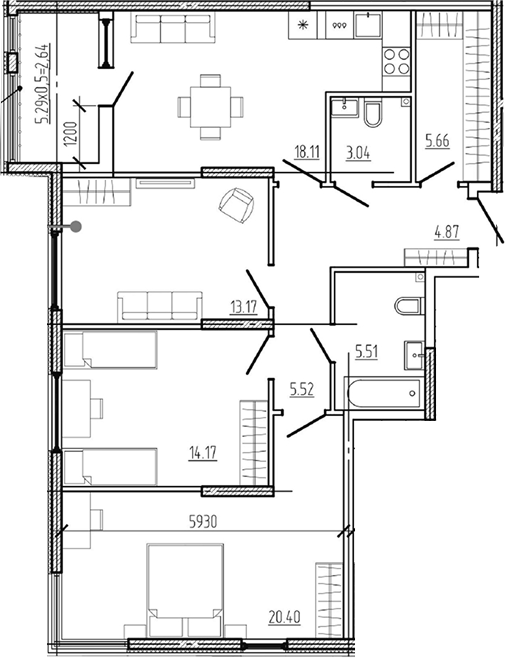 4+ комнаты, 90.45 м², 2/18 этаж, ЖК «Моренуар»