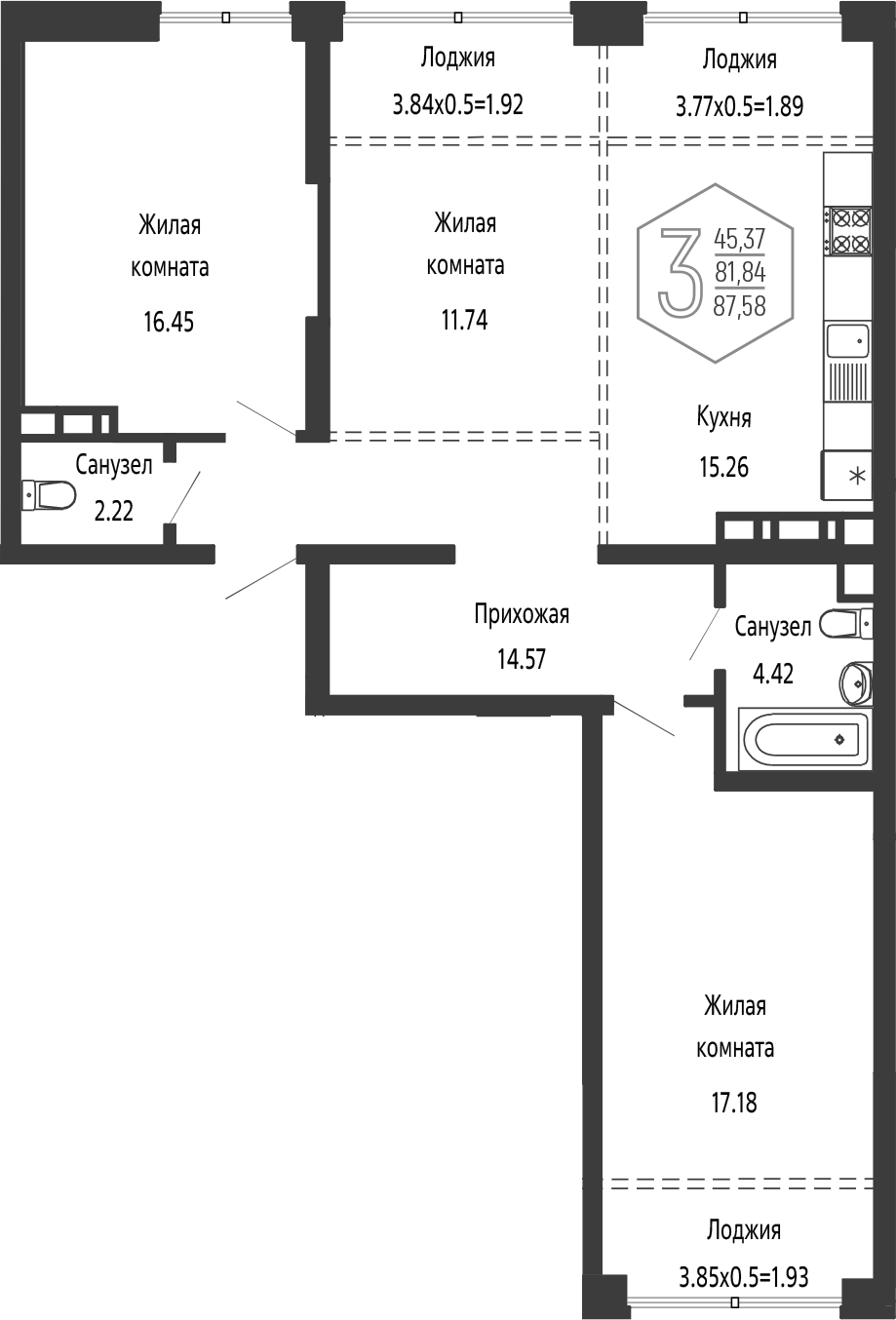 4+ комнаты, 81.84 м², 15/24 этаж, ЖК «Гарантия PRIME»