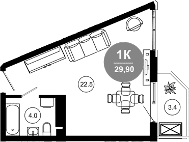Студия, 27.5 м², 6/10 этаж, ЖК «Гостиничный комплекс GREENMONT»