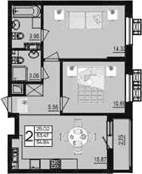 Продается 2-комн. квартира, 53.47 м²