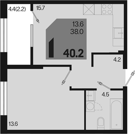 Продается 2-комн. квартира, 38 м²