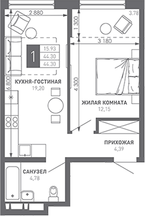 Продается 1-комн. квартира, 45.6 м²