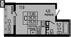 Студия, 26.7 м², 3/13 этаж, ЖК «Звезды»