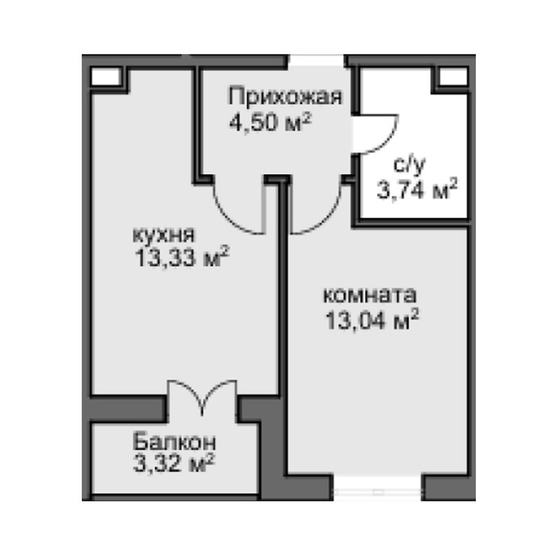1-комн., 31.72 м², 2/8 этаж, ЖК «Центральный двор»