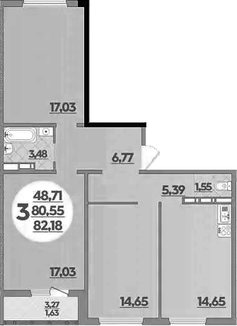 3-комн., 80.55 м², 3/16 этаж, ЖК «Восточный. Квартал №6»