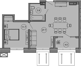 2-комн., 43.2 м², 2/10 этаж, ЖК «Гостиничный комплекс GREENMONT»