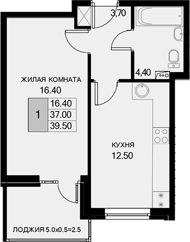 1-комн., 37 м², 2/7 этаж, ЖК «История»