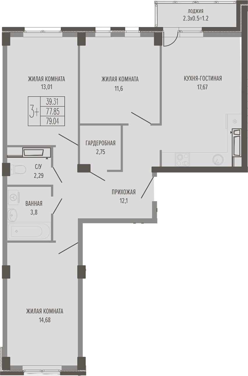 4+ комнаты, 80.7 м², 1/4 этаж, ЖК «Екатерининский парк»