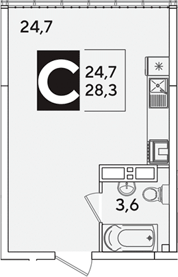 Студия, 28.3 м², 16/16 этаж, ЖК «Самолет»