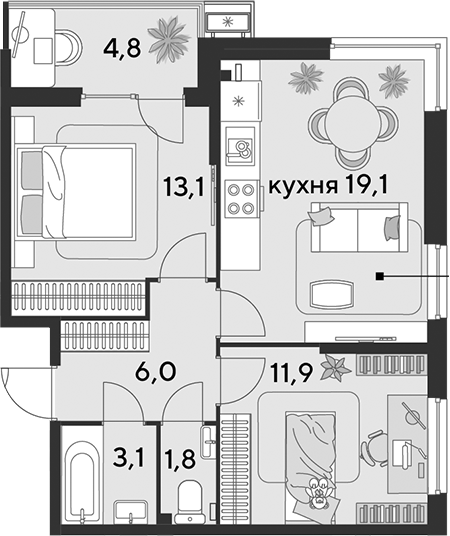 Продается 3-комн. квартира, 55 м²