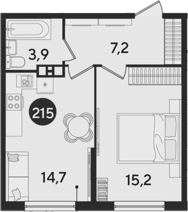 1-комн., 41 м², 9/9 этаж, ЖК «Парк Победы»
