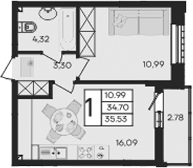 Продается 1-комн. квартира, 34.7 м²
