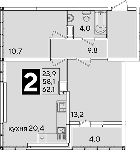 3-комн., 58.1 м², 16/16 этаж, ЖК «Самолет»